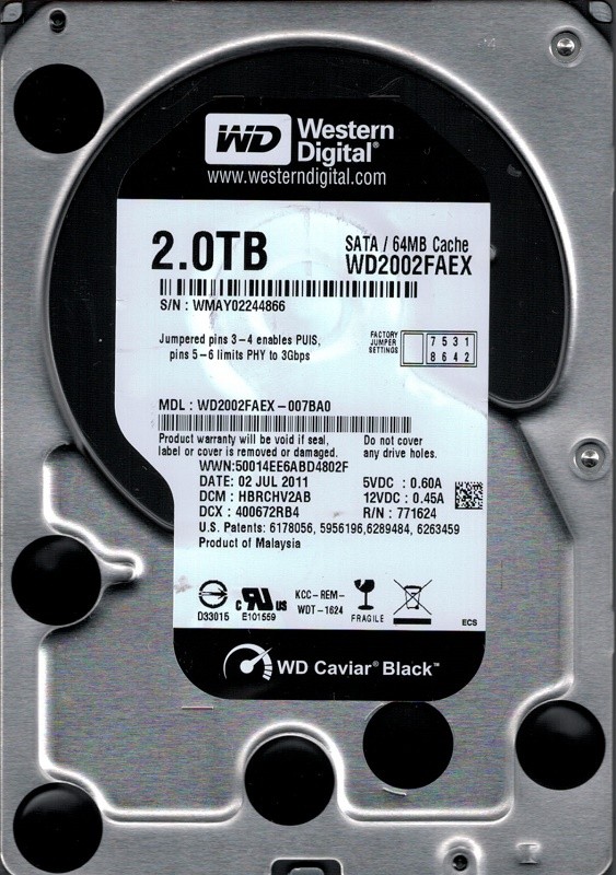 Western Digital WD2002FAEX-007BA0 2TB DCM: HBRCHV2AB