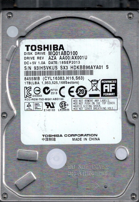 MQ01ABD100 AZA AA00/AX001U China Toshiba 1TB Hard Drive 2.5"
