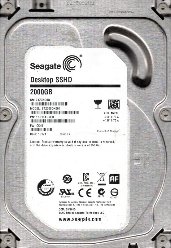 ST2000DX001 P/N: 1NS164-300 F/W: CC41 TK Z4Z Seagate 2TB Desktop SSHD