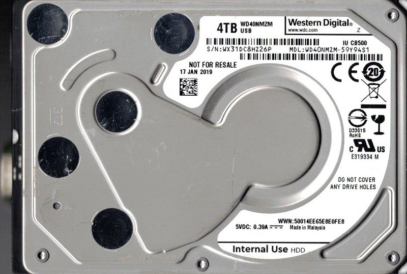 WD40NMZM-59Y94S1 USB 3.0 WX31D JAN 2019 Malaysia Western Digital 4TB