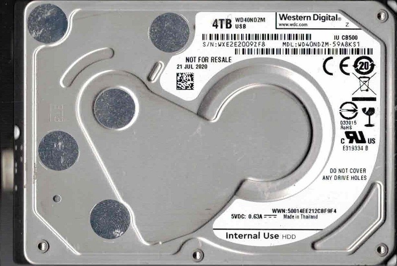 WD40NDZM-59A8KS1 WXE2E JUL 2020 Thailand Western Digital 4TB
