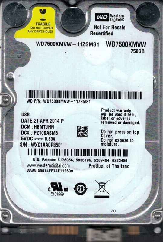 Western Digital WD7500KMVW-11ZSMS1 750GB DCM: HBMTJHN WXC1A USB 3.0