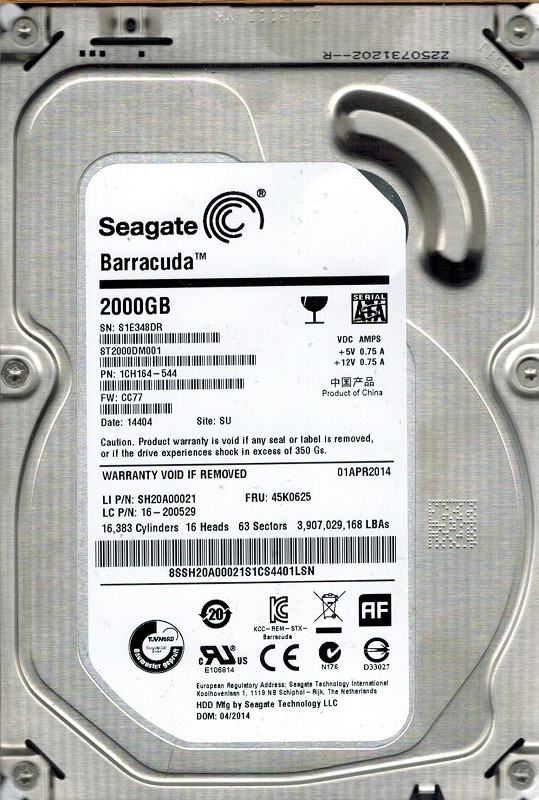 Seagate ST2000DM001 P/N: 1CH164-544 F/W: CC77 SU S1E 2TB