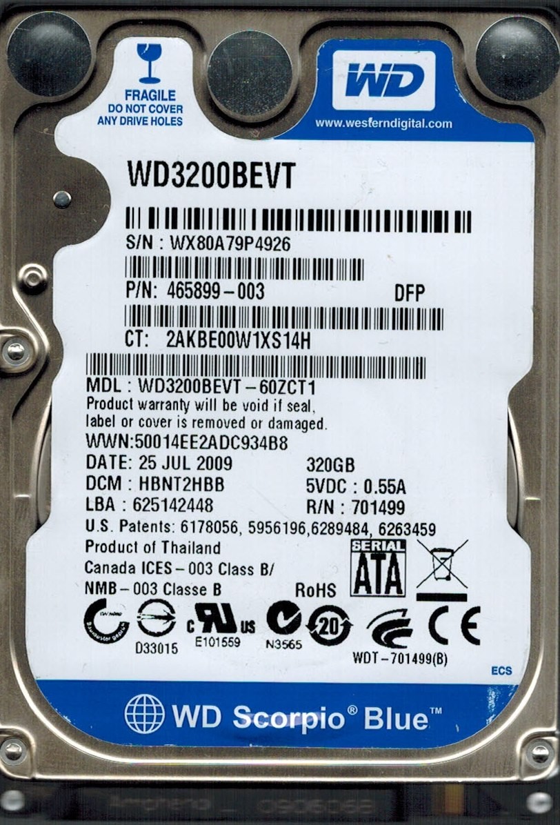 Western Digital WD3200BEVT-60ZCT1 320GB DCM: HBNT2HBB