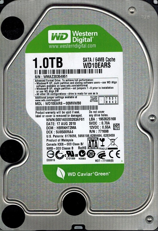 Western Digital WD10EARS-00MVWB0 1TB DCM: HBRNHT2MA