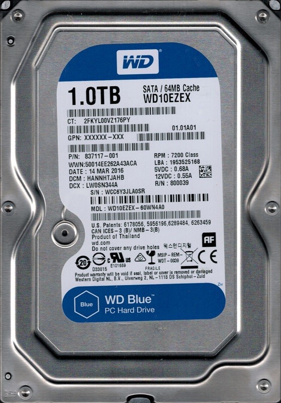 WD10EZEX-60WN4A0 DCM: HANNHTJAHB WCC6Y Western Digital 1TB