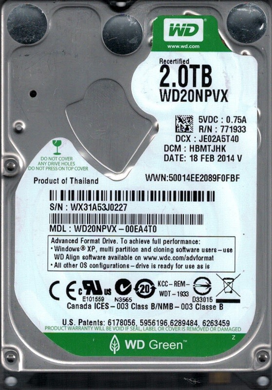 Western Digital WD20NPVX-00EA4T0 2TB DCM: HBMTJHK