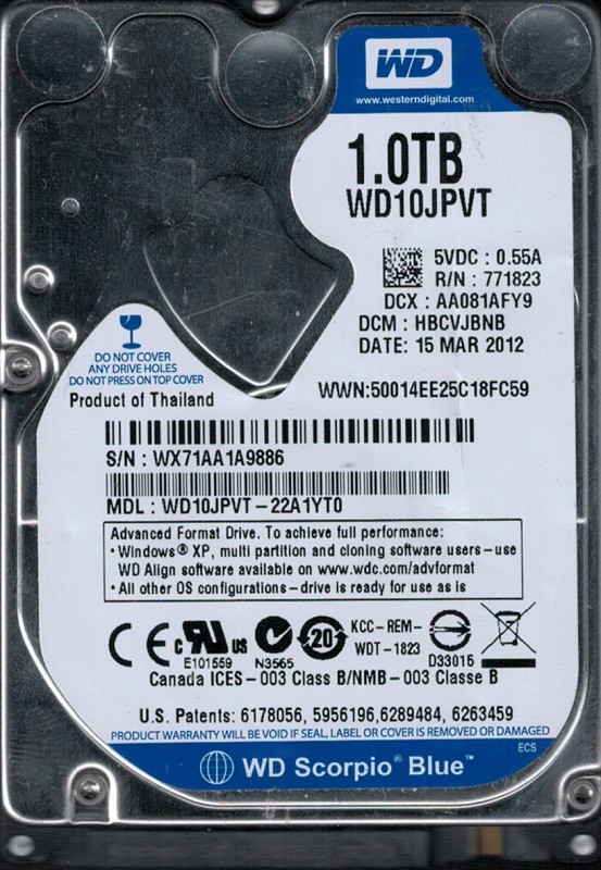 Western Digital WD10JPVT-22A1YT0 1TB DCM: HBCVJBNB
