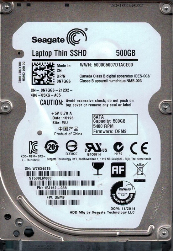 Seagate ST500LM000 SSD Hybrid P/N: 1EJ162-038 F/W: DEM9  WU 500GB