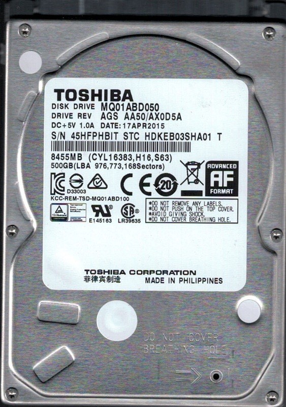 MQ01ABD050 AGS AA50/AX0D5A Philippines Toshiba 500GB