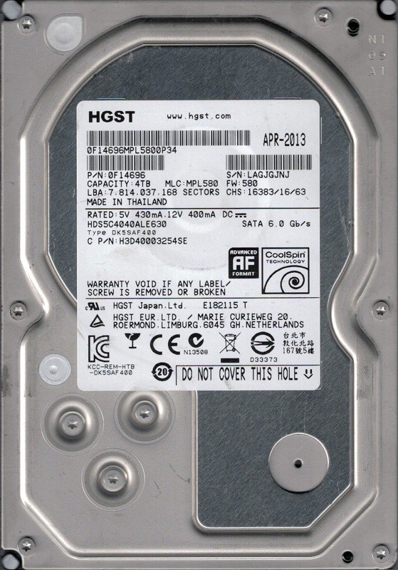 HDS5C4040ALE630 P/N: 0F14696 MLC: MPL580 HGST 4TB