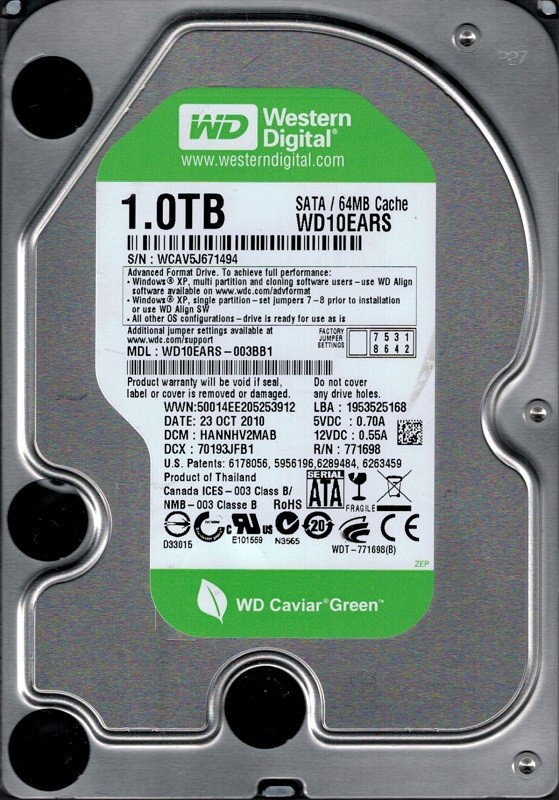 Western Digital WD10EARS-003BB1 DCM: HANNHV2MAB 1TB