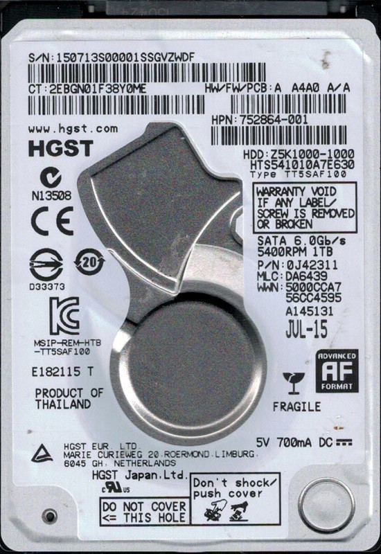 HTS541010A7E630 P/N: 0J42311 MLC: DA6439 HGST 1TB