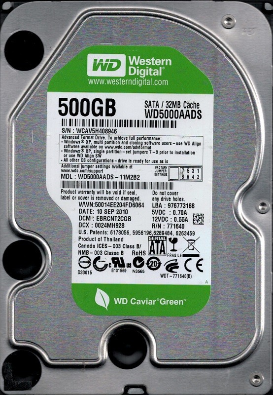Western Digital WD5000AADS-11M2B2 500GB DCM: EBRCNT2CGB