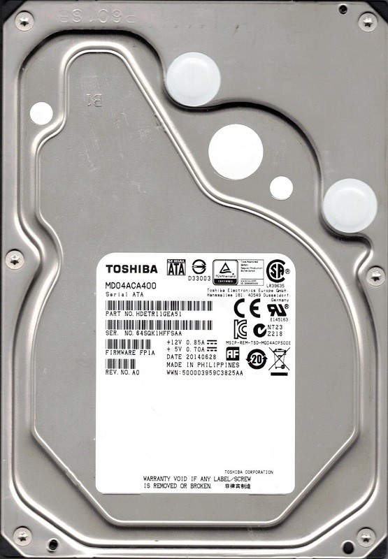 MD04ACA400 Toshiba 4TB P/N: HDETR11GEA51 F/W: FP1A