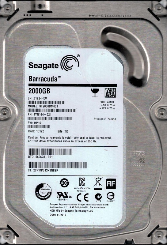 Seagate ST2000DM001 P/N: 9YN164-021 F/W: HP16 TK Z1E 2TB