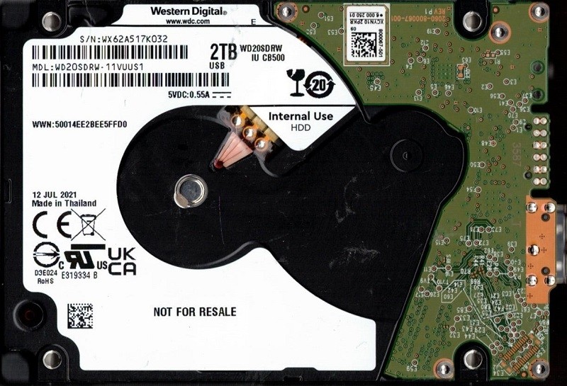 WD20SDRW-11VUUS1 WX62A JUL 2021 Thailand Western Digital 2TB SATA 6Gb/s