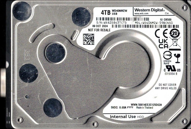 WD40NMZW-59BCNS0 USB 3.0 WX62D OCT 2024 Thailand Western Digital 4TB