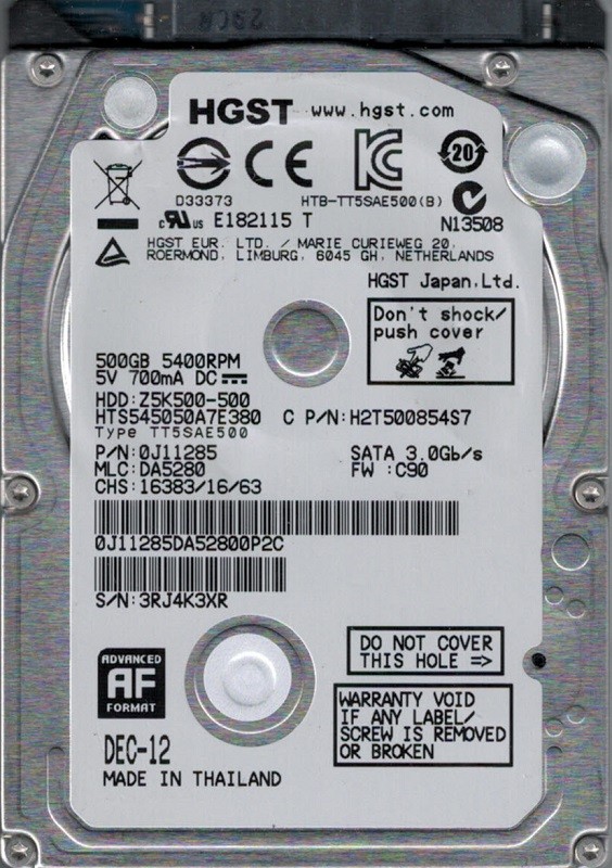 HTS545050A7E380 P/N: 0J11285 MLC: DA5280 HGST 500GB