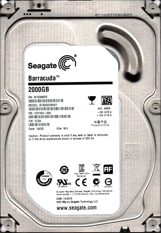 Seagate ST2000DM001 P/N: 1CH164-306 F/W: CC29 WU W1E 2TB