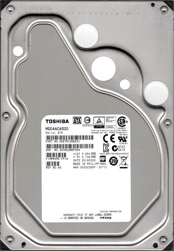Toshiba MD04ACA500 5TB P/N: HDETR10GEA51 F/W: FP1A