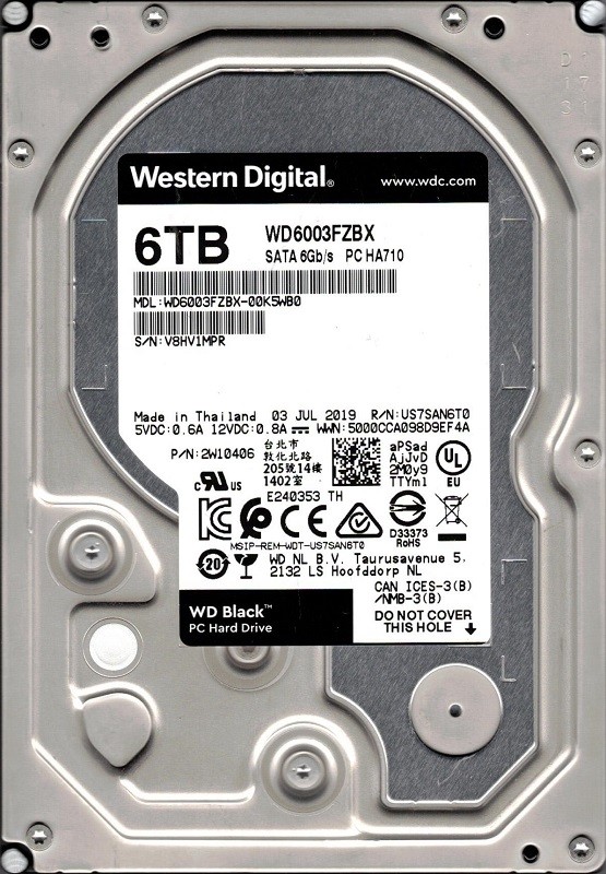 WD6003FZBX-00K5WB0 P/N: 2W10406 Western Digital 6TB - READ BELOW