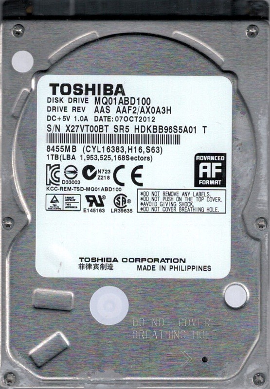 MQ01ABD100 AAS AAF2/AX0A3H Prilippines Toshiba 1TB