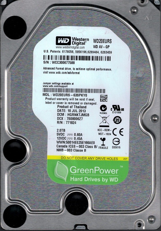 WD20EURS-63SPKY0 DCM: HGRNKTJMGB WCC30 Western Digital 2TB