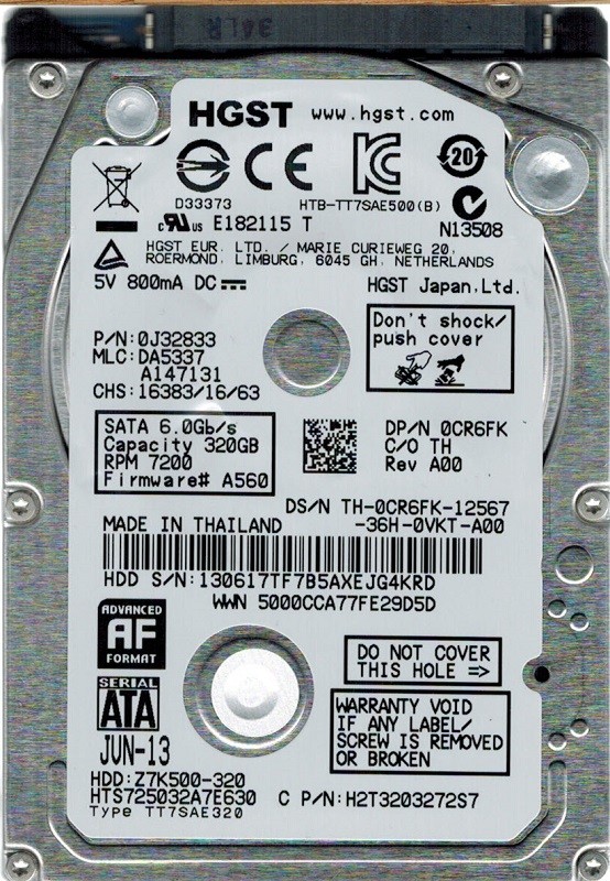 HGST HTS725032A7E630 P/N: 0J32833 MLC: DA5337 320GB