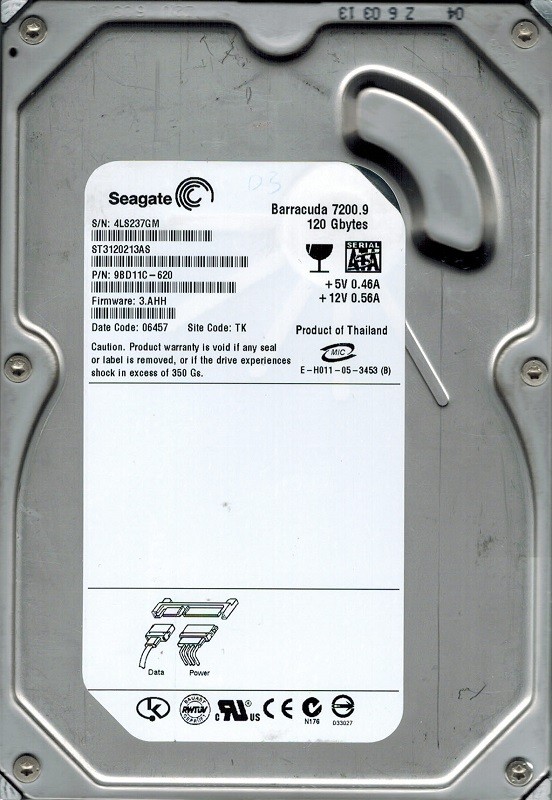 Seagate ST3120213AS P/N: 9BD11C-620 F/W: 3.AHH TK 120GB
