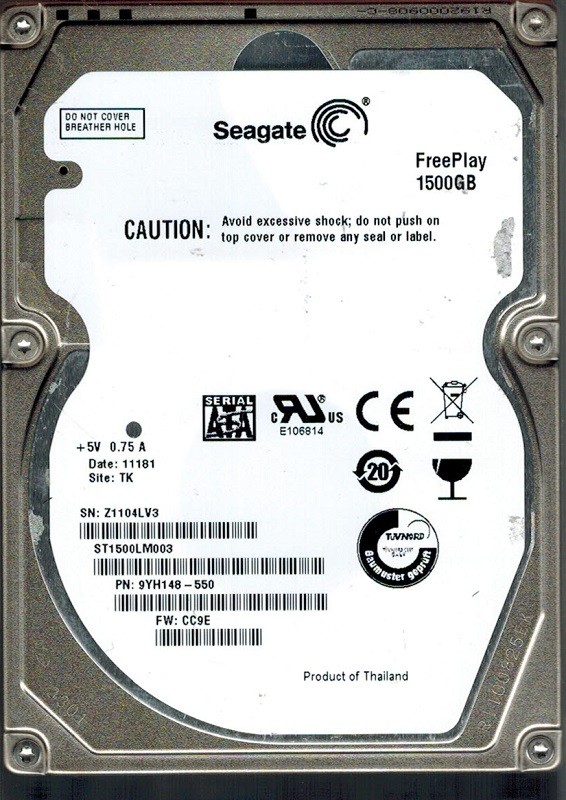 Seagate ST1500LM003 P/N: 9YH148-550 F/W: CC9E 1.5TB TK