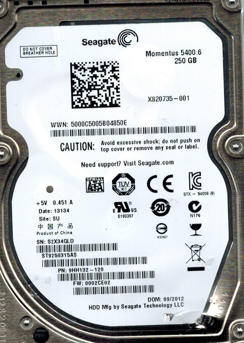 Seagate ST9250315AS F/W: 0002CE02 P/N: 9HH132-120 250GB SU