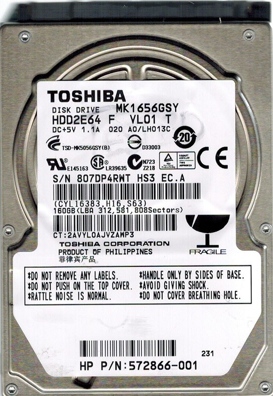 Toshiba MK1656GSYF HDD2E64 F VL01 T 160GB PHILIPPINES