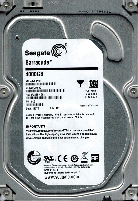 Seagate ST4000DM000 F/W: CC51 P/N: 1F2168-568 4TB TK