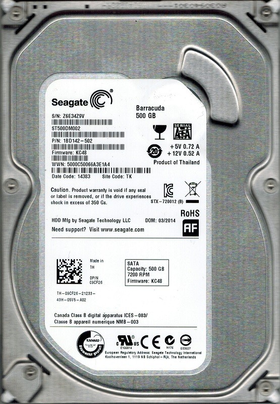 Seagate ST500DM002 P/N: 1BD142-502 F/W: KC48 500GB TK