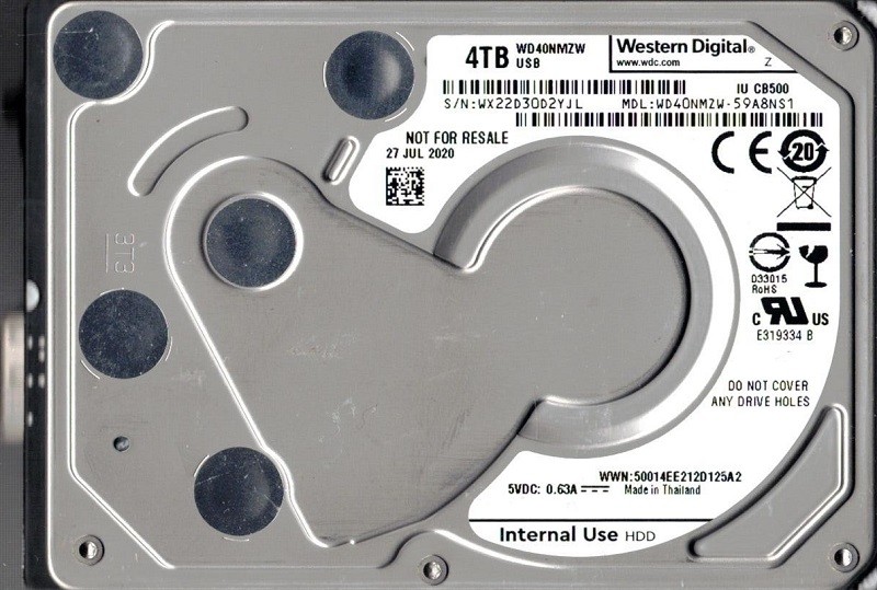 WD40NMZW-59A8NS1 USB 3.0 WX22D JUL 2020 Thailand Western Digital 4TB
