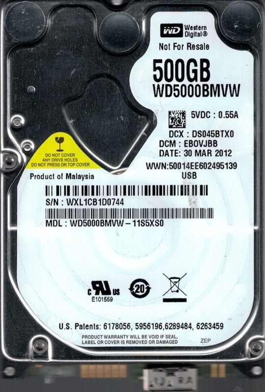 WD5000BMVW-11S5XS0 DCM: EBOVJBB WXL1C Western Digital 500GB
