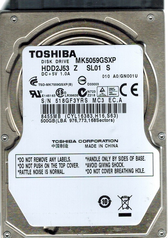 Toshiba MK5059GSXP 500GB HDD2J53 Z SL01 S CHINA