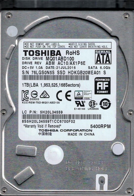 MQ01ABD100 ABM AC10/AX1P6E China Toshiba 1TB