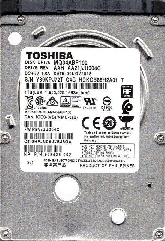 MQ04ABF100 AAH AA21/JU004C Toshiba 1TB