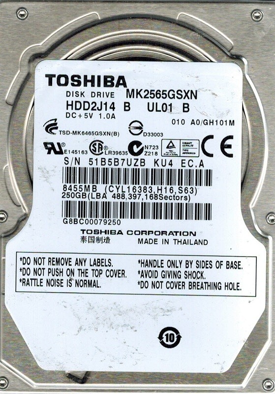 Toshiba MK2565GSXN 250GB HDD2J14 B UL01 B