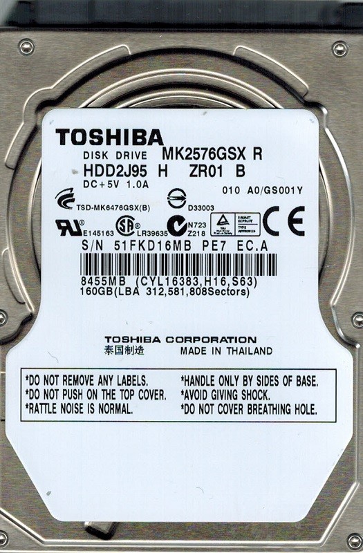 Toshiba MK2576GSX 250GB HDD2J95 H ZR01 B