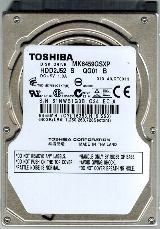 Toshiba MK6459GSXP 640GB HDD2J52 S QG01 B THAILAND