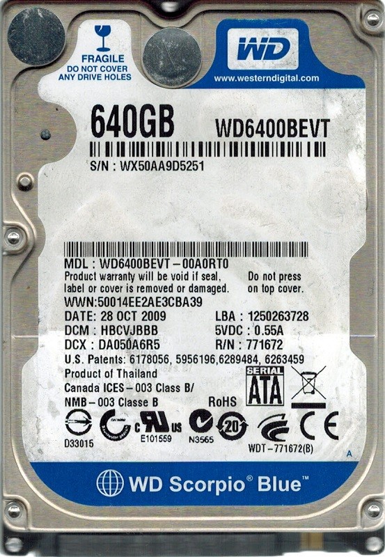 Western Digital WD6400BEVT-00A0RT0 640GB DCM: HBCVJBBB