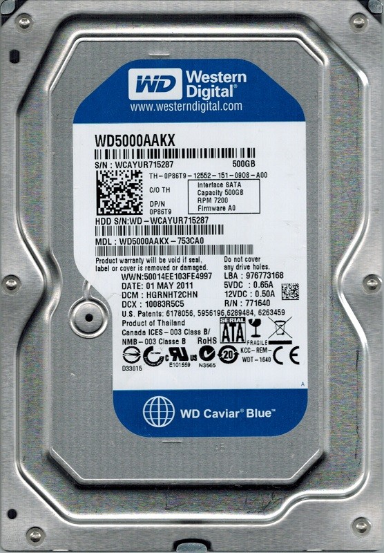 Western Digital WD5000AAKX-753CA0 500GB DCM: HGRNHT2CHN