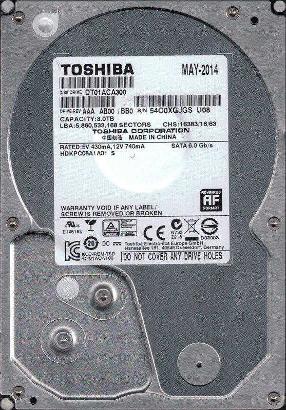 DT01ACA300 AAA AB00/BB0 CHINA Toshiba 3TB