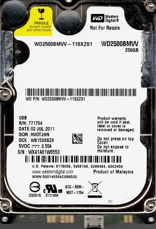 Western Digital WD2500BMVV-11SXZS1 250GB DCM: HVOTJHN