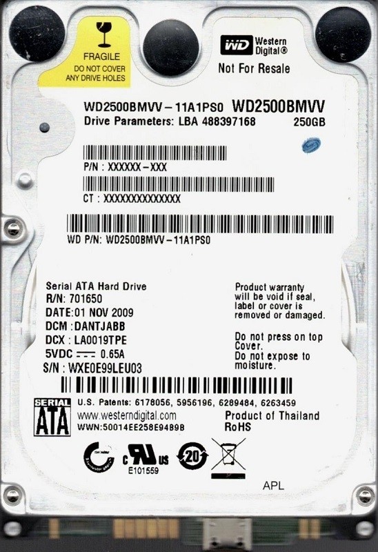 Western Digital WD2500BMVV-11A1PS0 250GB DCM: DANTJABB