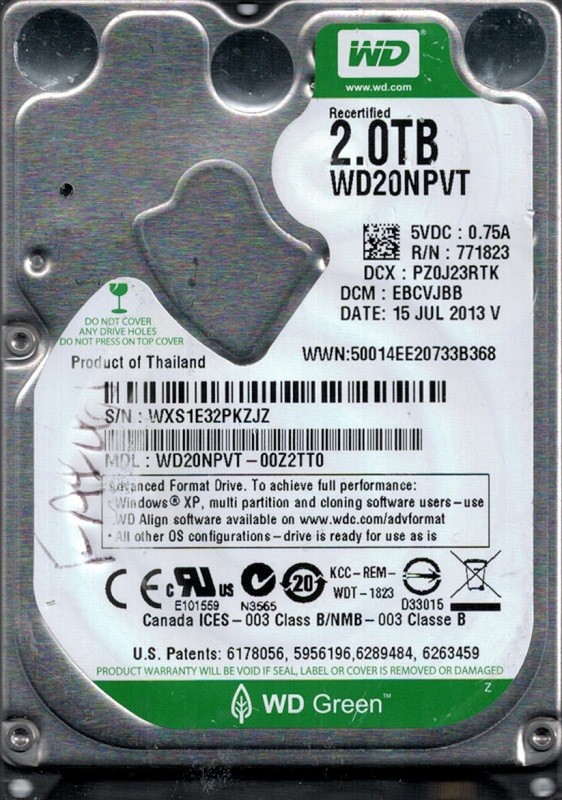 Western Digital WD20NPVT-00Z2TT0 2TB DCM: EBCVJBB WXS1E