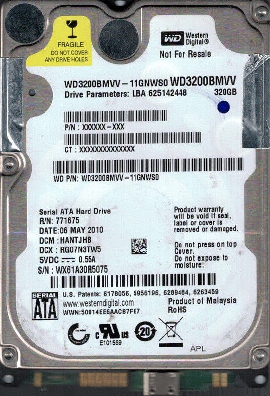 Western Digital WD3200BMVV-11GNWS0 DCM: HANTJHB 320GB